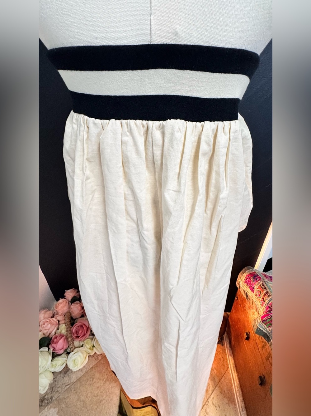STYLEWE Cream Of-The-Shoulder Puff Sleeve Dress with Black Trim - Picture 10 of 12